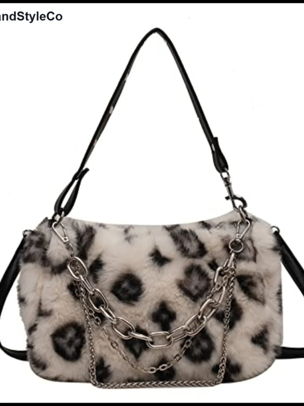 Faux Fur Plush Leopard Print Hobo Bag Chain Crossbody Shoulder Tote Y2K Purse
